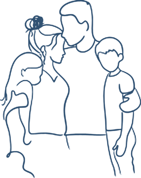 Line drawing of a family standing close together